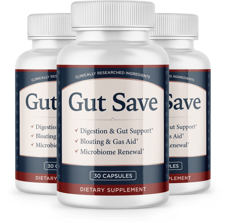 Three bottles of GutSave digestive support supplement