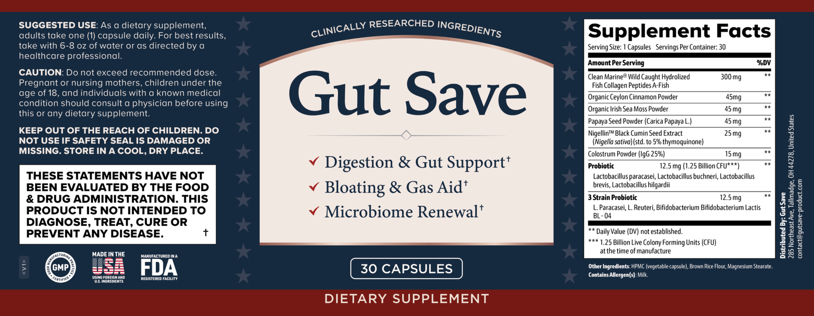 GutSave supplement label showing product details